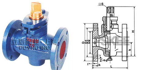 二通法兰铜芯旋塞阀结构图
