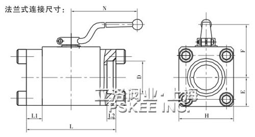 高压球芯截止阀QJH系列法兰尺寸图