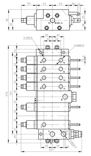 DL8G型多路换向阀结构尺寸图