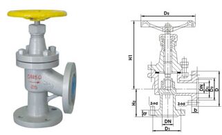 氨用角式截止阀尺寸图