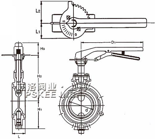 手柄铝合金蝶阀尺寸图