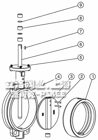 电动软密封蝶阀零部件图